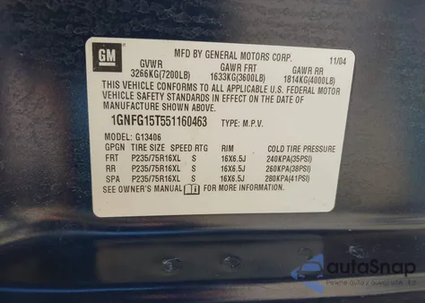 2005 Chevrolet Express из США, поврежденный, VIN 1GNFG15T551160463